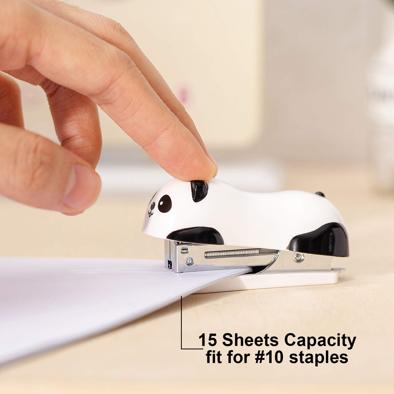 ZIBUYU Cute Panda Stapler Set for Office and School with 1000 Staples & Built-in Remover | Fun Gift for Students
