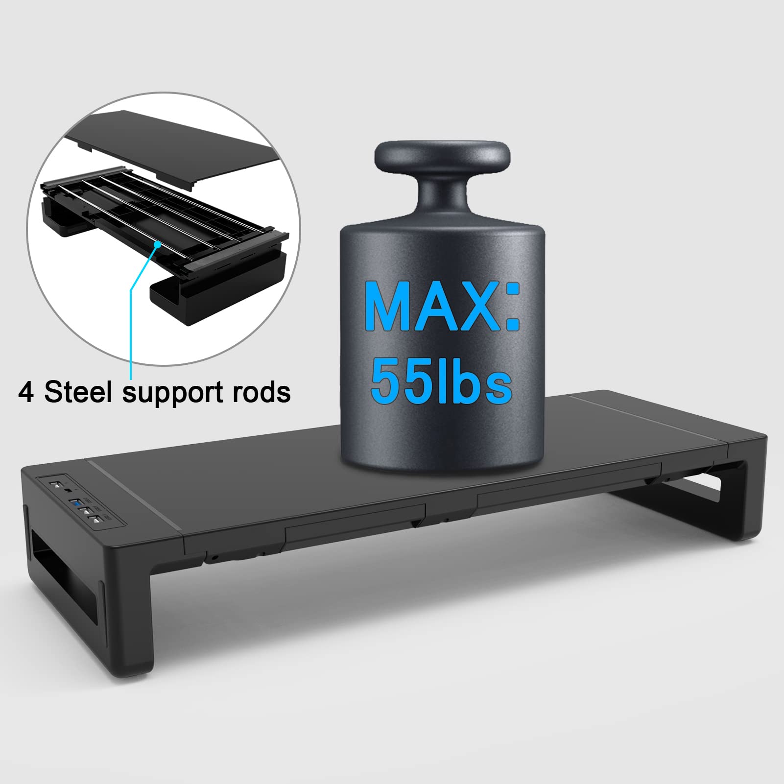 ZORBES Monitor Stand for Desk, Monitor Riser with USB A/C Ports, Phone Stand and Mini Drawer, Table Stand Monitor Mount Support Data Transfer, Charging, Desktop Stand for Monitor