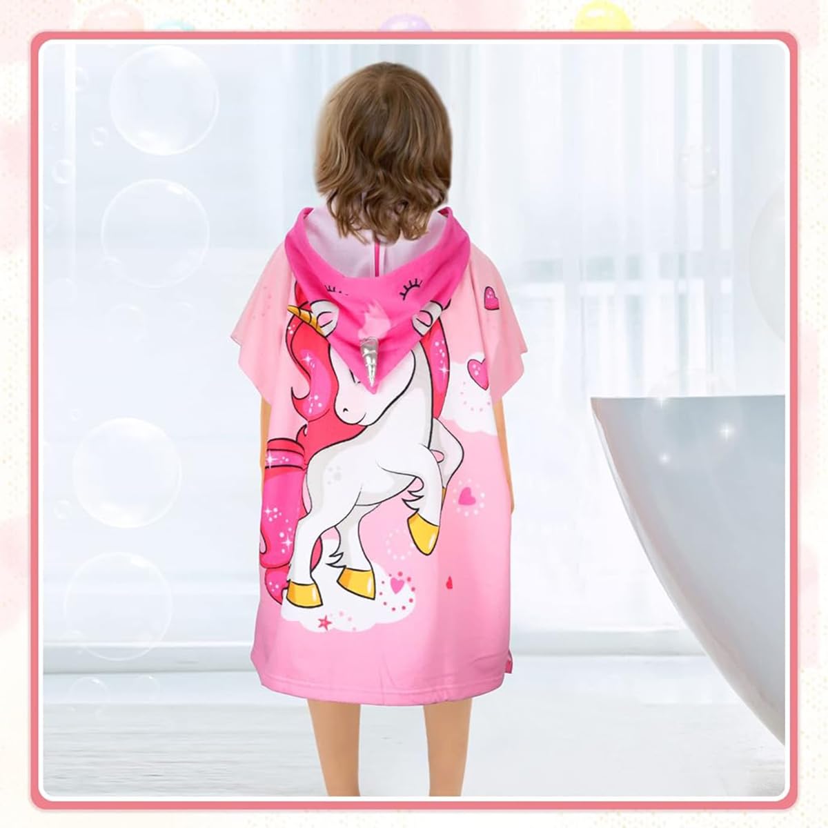 SNOWIE SOFT Bath Towel for Kids featuring Hooded Unicorn Cloak 75 x 150 cm with Bag | Pink
