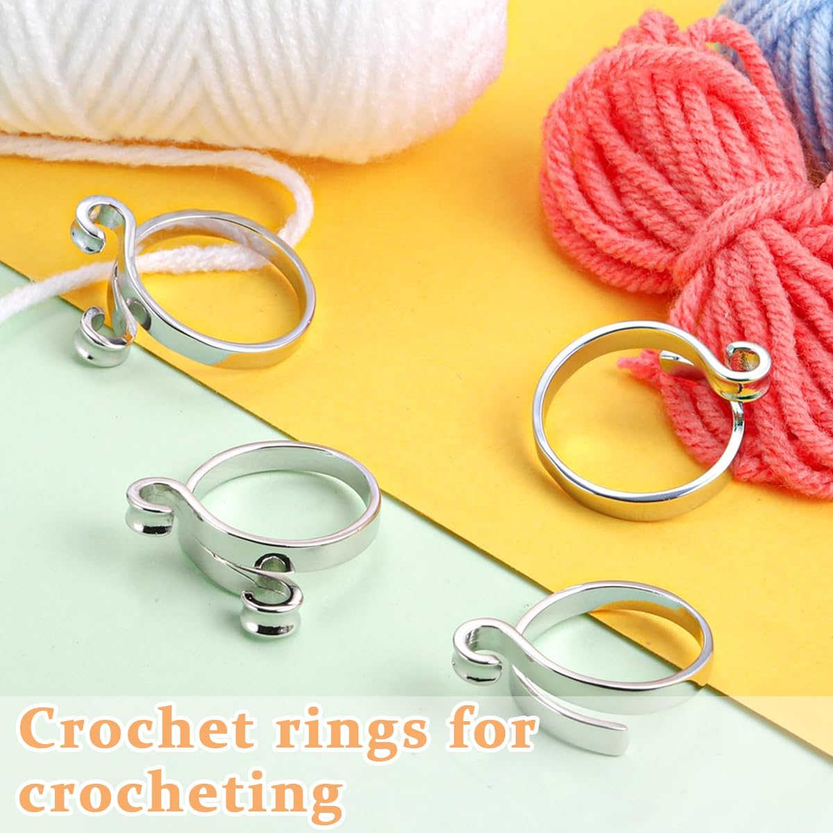 HASTHIP Adjustable Crochet Ring for Knitting with Open Design 4PCS | Fits 0.73–0.94 in Fingers