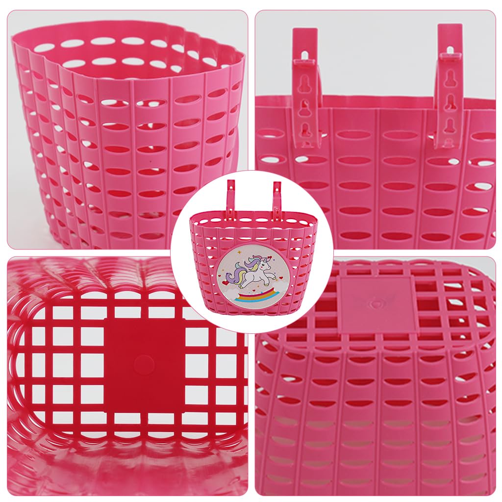 PROBEROS Girls Bike Basket for Bicycles and Scooters featuring Pink Unicorn Design 20x13x15cm 2PCS