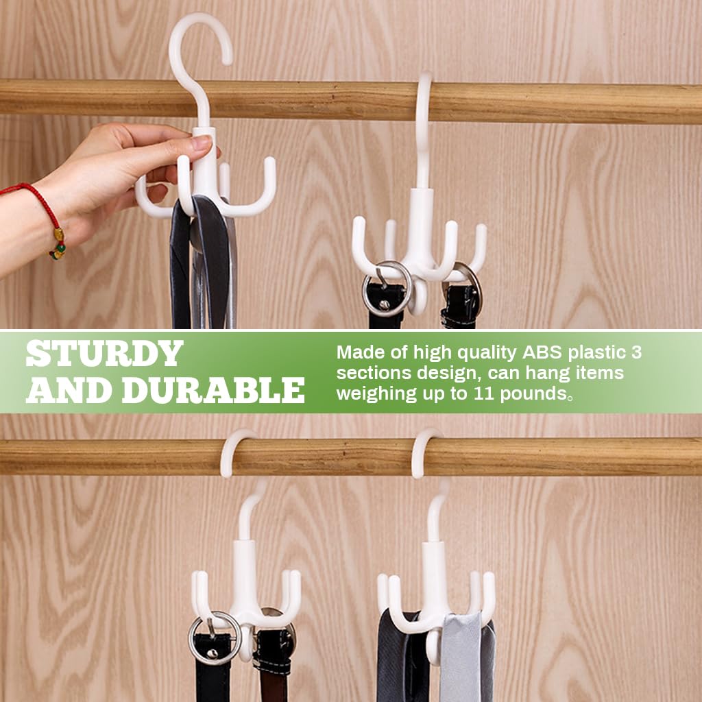ZIBUYU Closet Hanging Organizer Hangers for Clothes and Accessories featuring 360 Degree Rotatable 4 Claw Hooks | White 2 Pcs Set