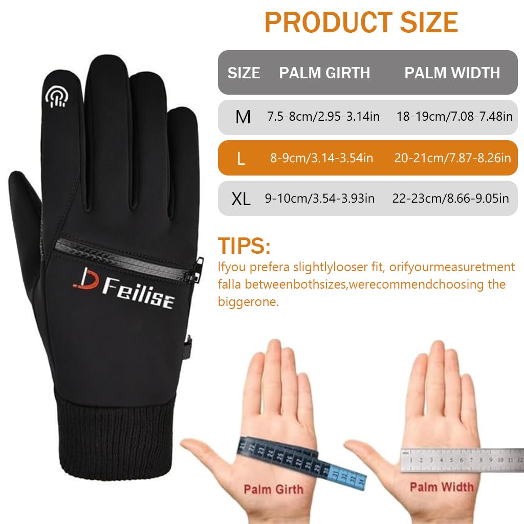 Proberos® Winter Riding Gloves Touch Screen Thermal Gloves with Zipper Pouch Silicone Anti-slip Palm Design Winter Outdoor Fashion Thermal Gloves for Cycling, Fishing, Running, L