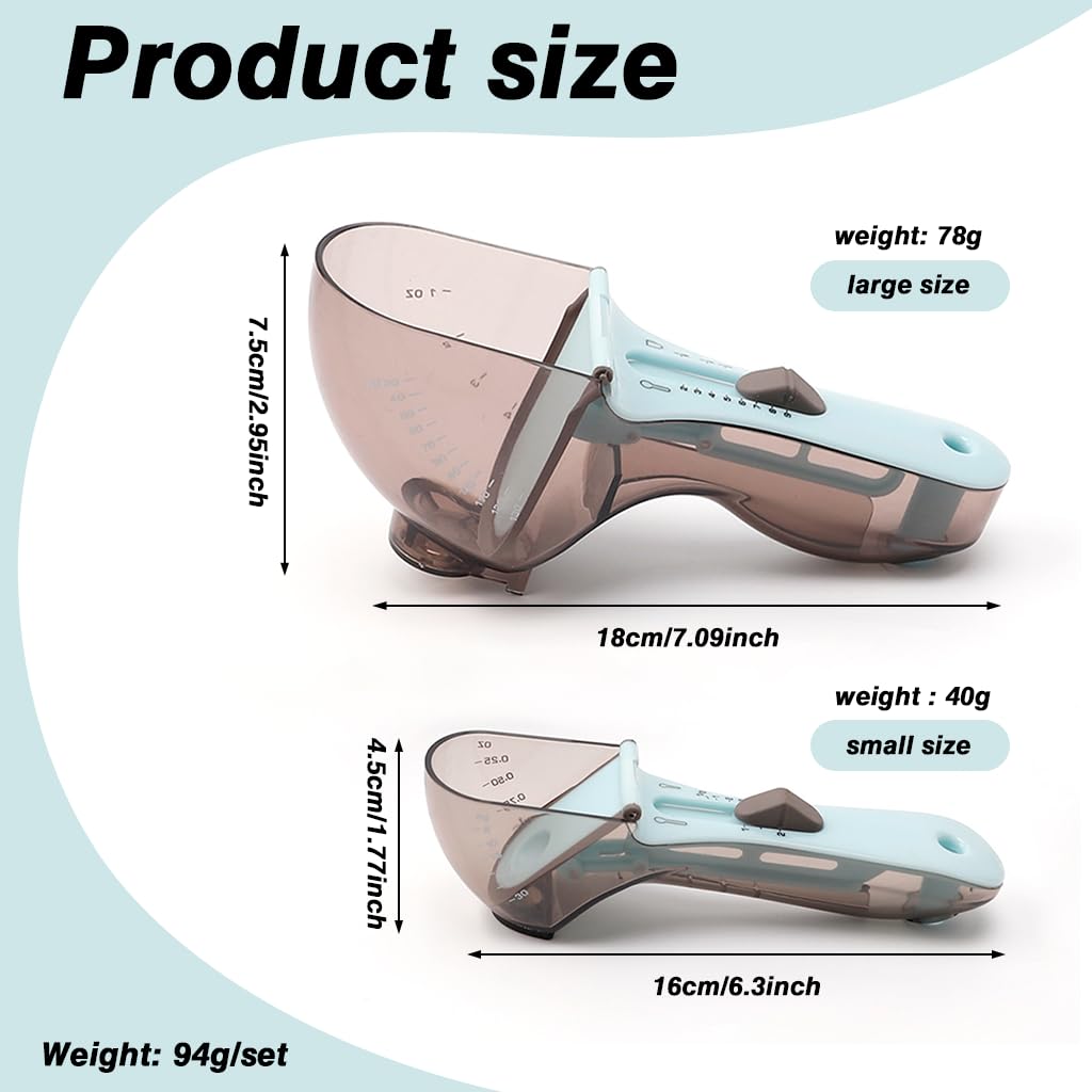 ZIBUYU Adjustable Measuring Spoon and Cup Set for Cooking and Baking 2pcs 30ml 130ml with Sliding Button Mechanism | Food Grade Plastic