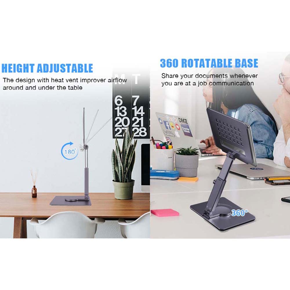 Verilux Tablet Stand for Desk with 360° Adjustable Height and Rotatable Design | Aluminum Alloy Holder for Tablets up to 13 in