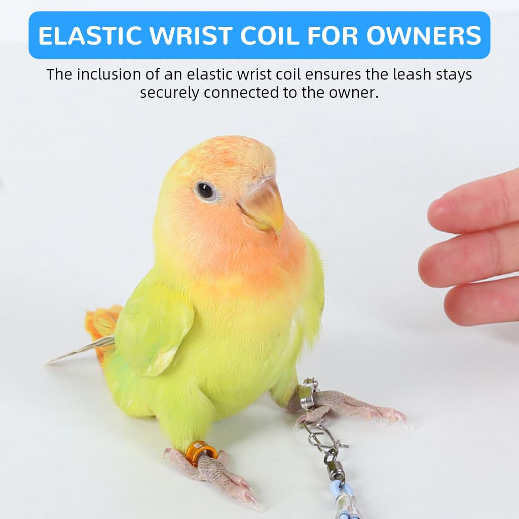 Qpets Parrot Leg Ring for Outdoor Exploration with 6.6ft Elastic Leash and Adjustable Wrist Buckle