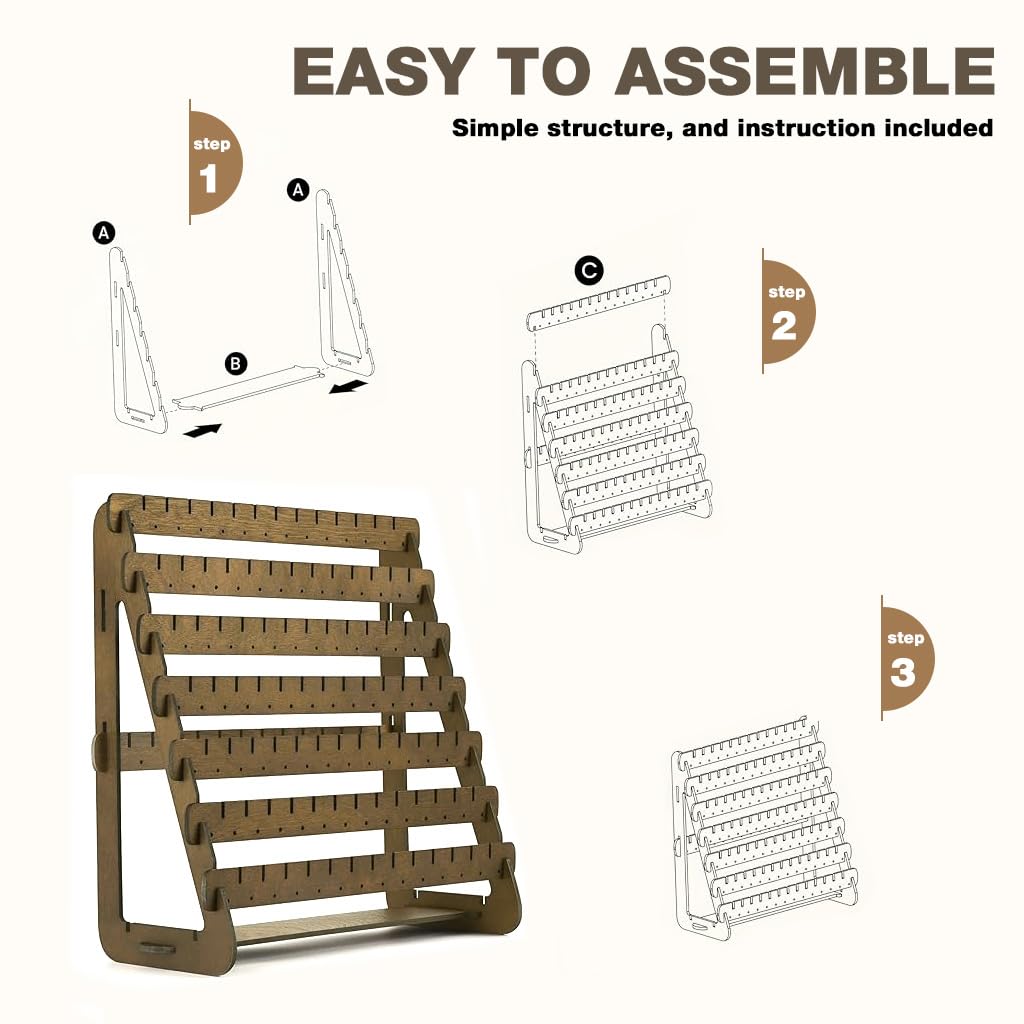 HASTHIP Earrings Organizer for Studs and Hooks with 98 Holes and 91 Slots | Wooden 7 Row Display Stand