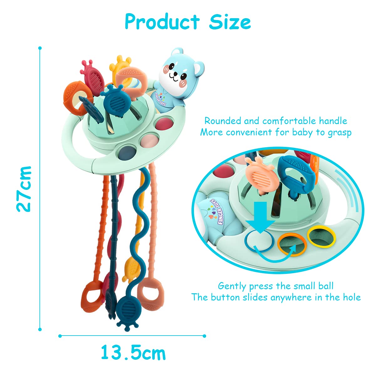 PATPAT Sensory Toys for Kids with 6 Pulling Bars and Textured Silicone | Blue Montessori Toy for Baby Development
