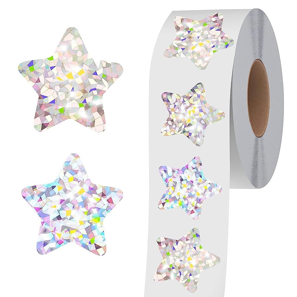 HASTHIP® 500Pcs Holographic Glitter Star Stickers, 1 inch/2.5cm Self Adhesive Small Star Stickers for Reward Charts, Incentive Stickers Sparkly Star Stickers for Kids Teachers School Office