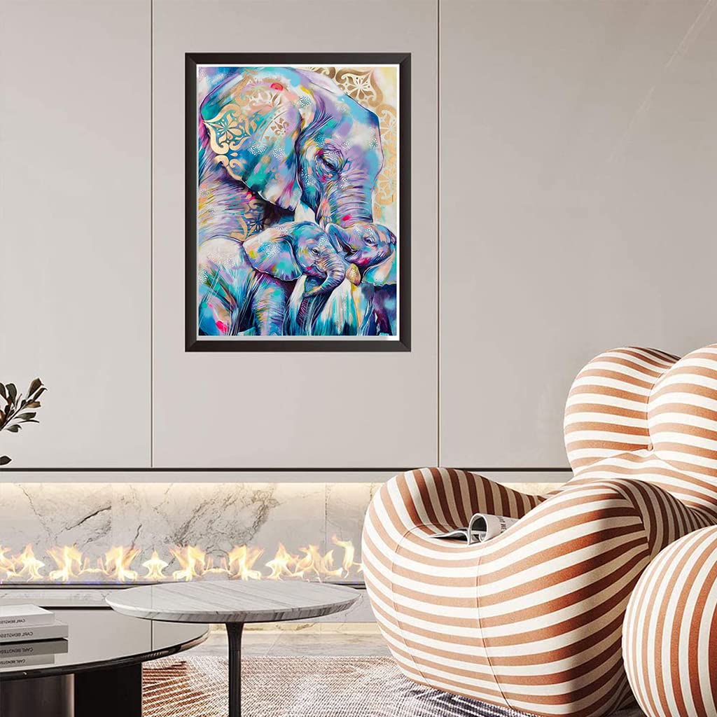 HASTHIP® Elephant Diamond Painting Kit with Round Diamonds, 5D Diamond Painting Kit for Adults & Kids, 30 X 40cm Full Drill Elephant Gem Art Painting Kit for Home Wall Decor Gifts (12x16inch)