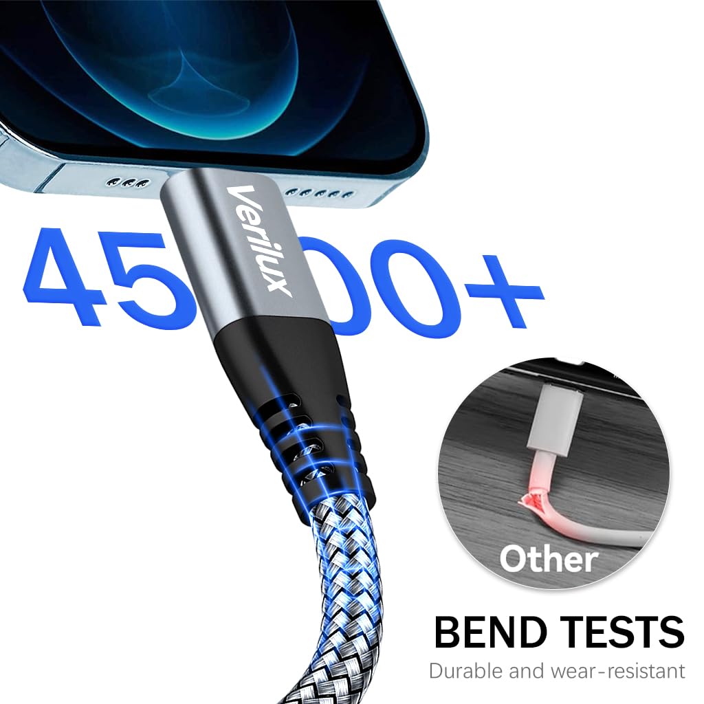 Verilux USB C to USB C Cable 10ft 60W Fast Charging with 480Mbps Sync | Braided Nylon