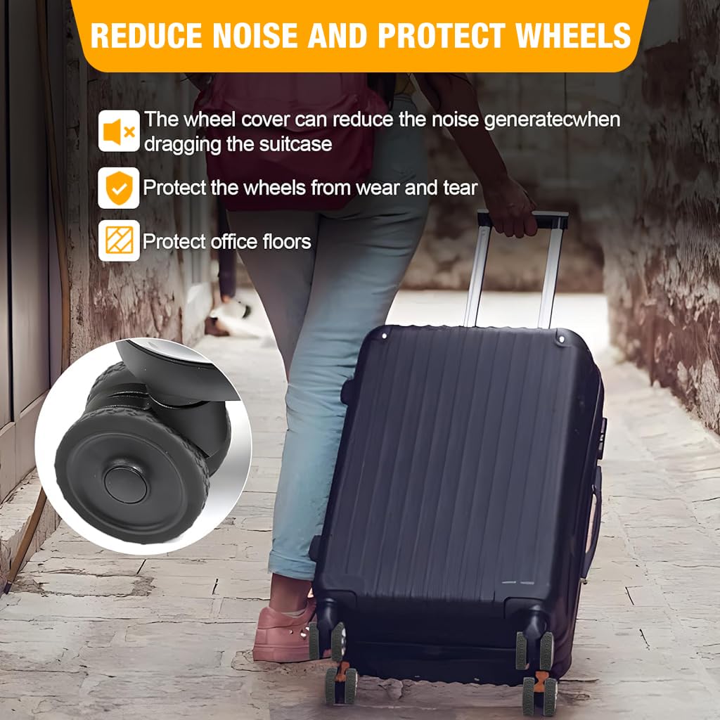 PALAY Luggage Wheel Protector Covers for Two Wheel Suitcases with Wavy Silicone Design | 8Pcs Black Set