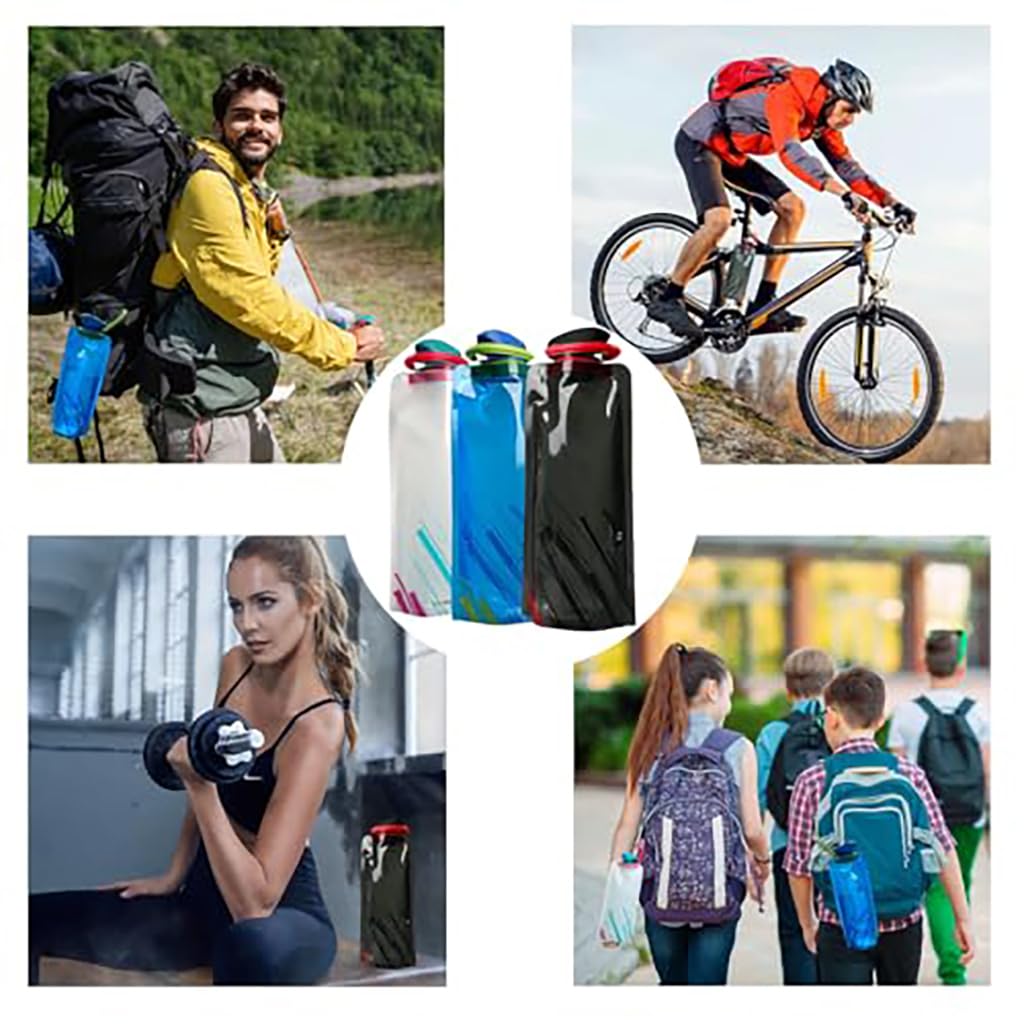 ZIBUYU Foldable Water Bottle 700ml 3 Pack for Travel and Outdoor with Collapsible Design | BPA Free Reusable Hydration Set