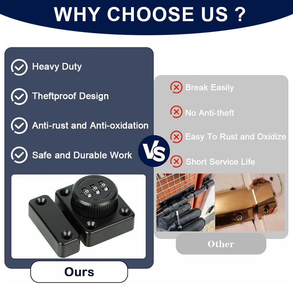 HASTHIP Password Door Lock for Interior & Exterior Doors with 3-Digit Keyless Latch | Heavy Duty Zinc Alloy