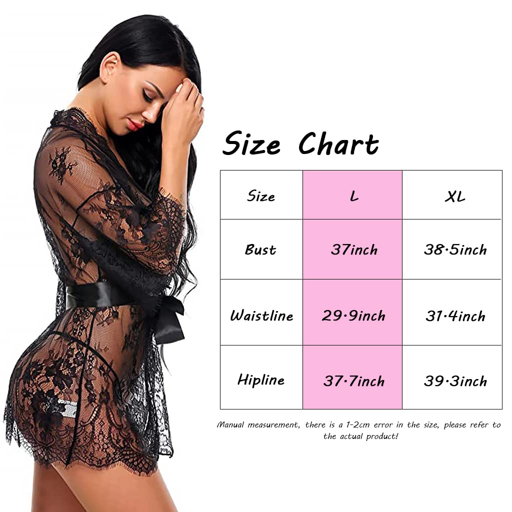 Zibuyu Babydoll Lingerie Set with Transparent Spandex Lace Dress and Panty for Women