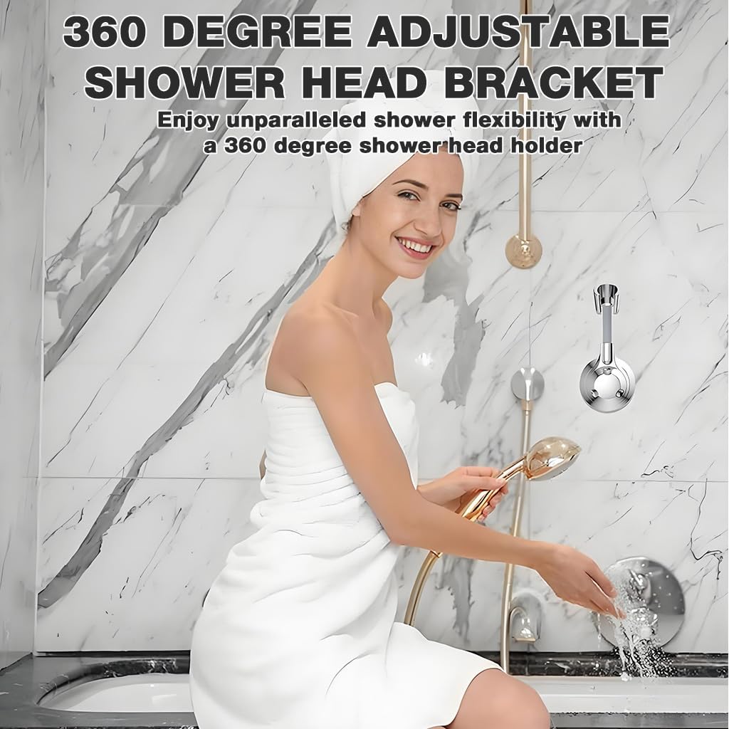 HASTHIP Shower Head Holder with 360° Adjustable Rotation and Self-Adhesive Suction Cup | Universal Wall Mount for Handheld Shower Heads