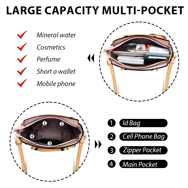 ZIBUYU® Hand Bag for Women Stylish PU Small Tote Bag with Detachable Strap & Cat Ear Pouch, Crossbody Shoulder Bag for Daily Use (Coffee, 24x10x18cm)