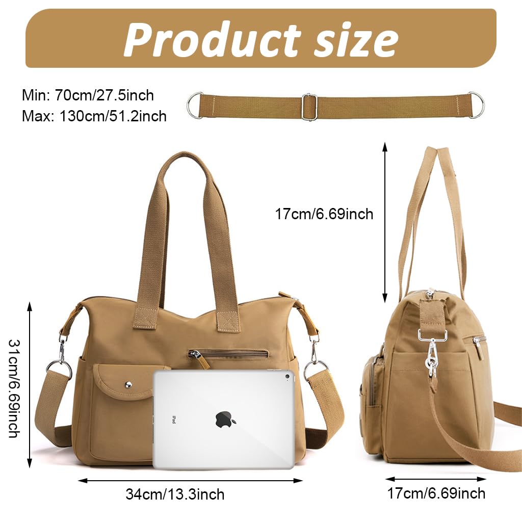 ZIBUYU Travel Handbag for Women with Removable Strap featuring Multiple Pockets | 38x20x31cm Lightweight Nylon Tote