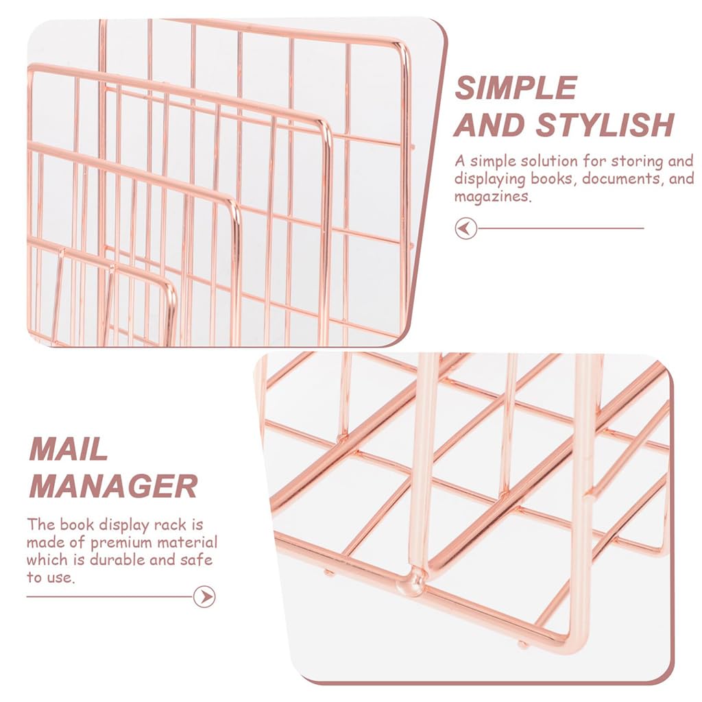 ZIBUYU 3 Tier Metal Book Organizer for Desk and File Storage with Wire Design | Pink