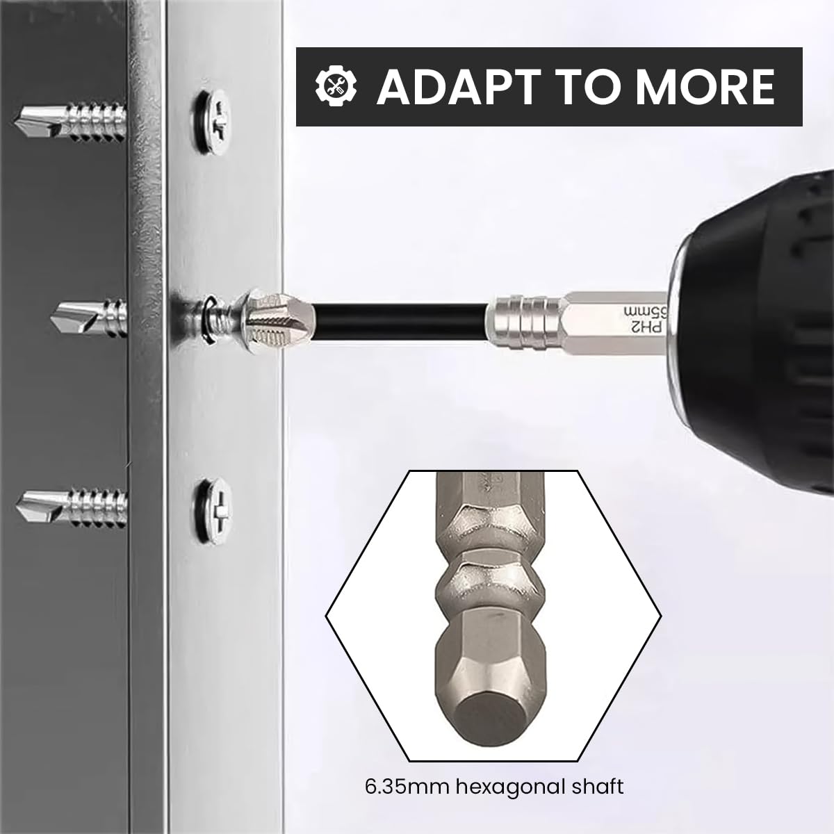 Serplex Magnetic Screwdriver Bit Set for Power Drills with PH2 Head and 1/4 Hex Shank | 6Pcs Heavy Duty Alloy Steel