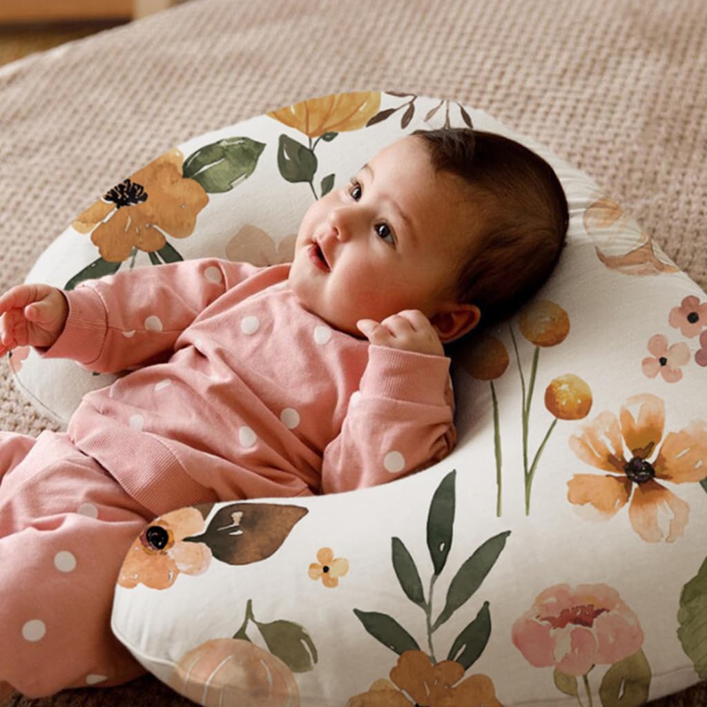 SNOWIE SOFT Baby Feeding Pillow for Breastfeeding with 50x50cm Wide Edge Support | Pure Cotton Cover for Mom and Newborn