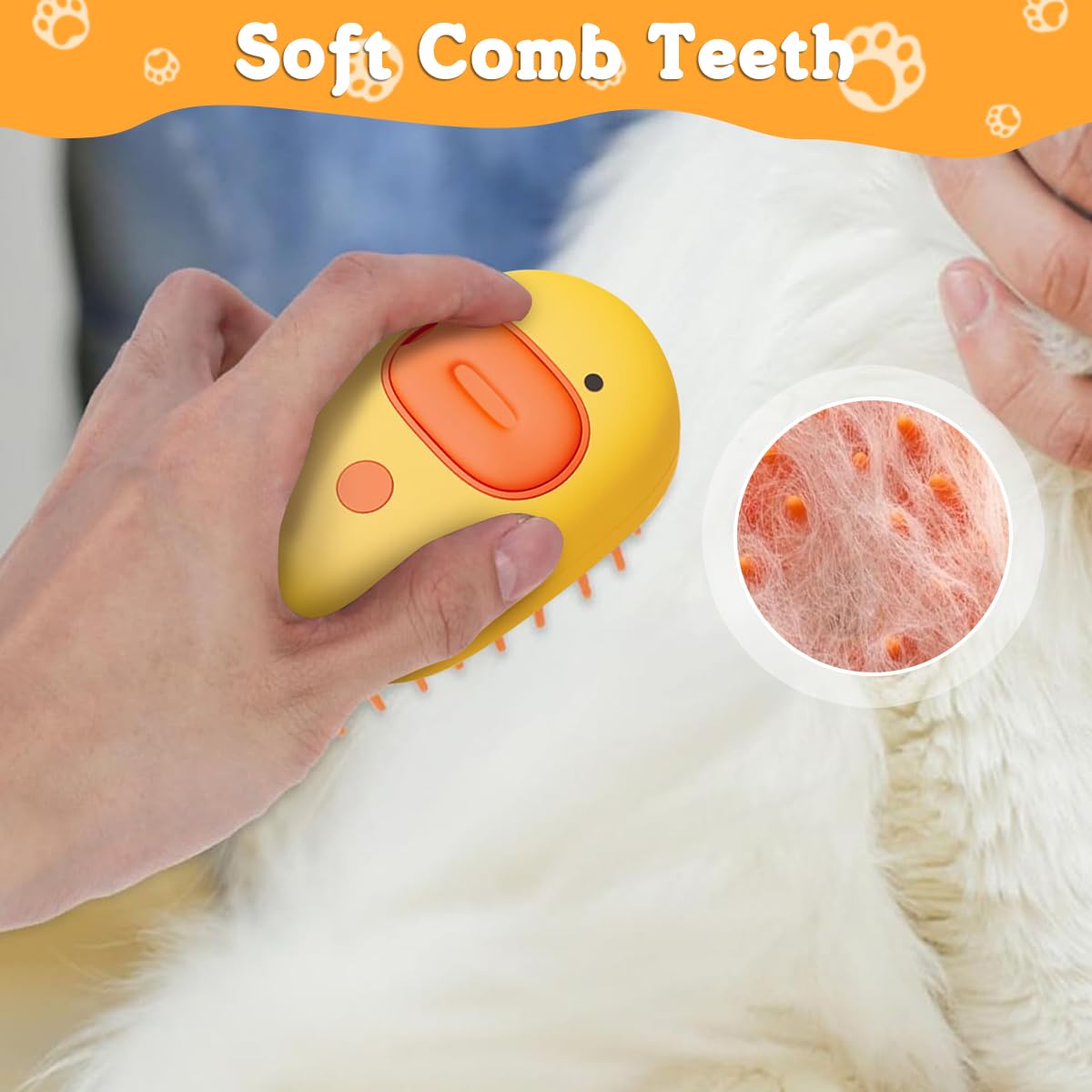 Qpets Cat Steam Brush for Pet Grooming with USB Rechargeable Design and Soft Bristles | Yellow