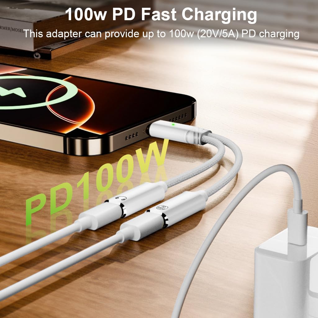 ZORBES USB C to Lightning Audio Adapter with 100W Charging and DAC Chip | White Aluminium