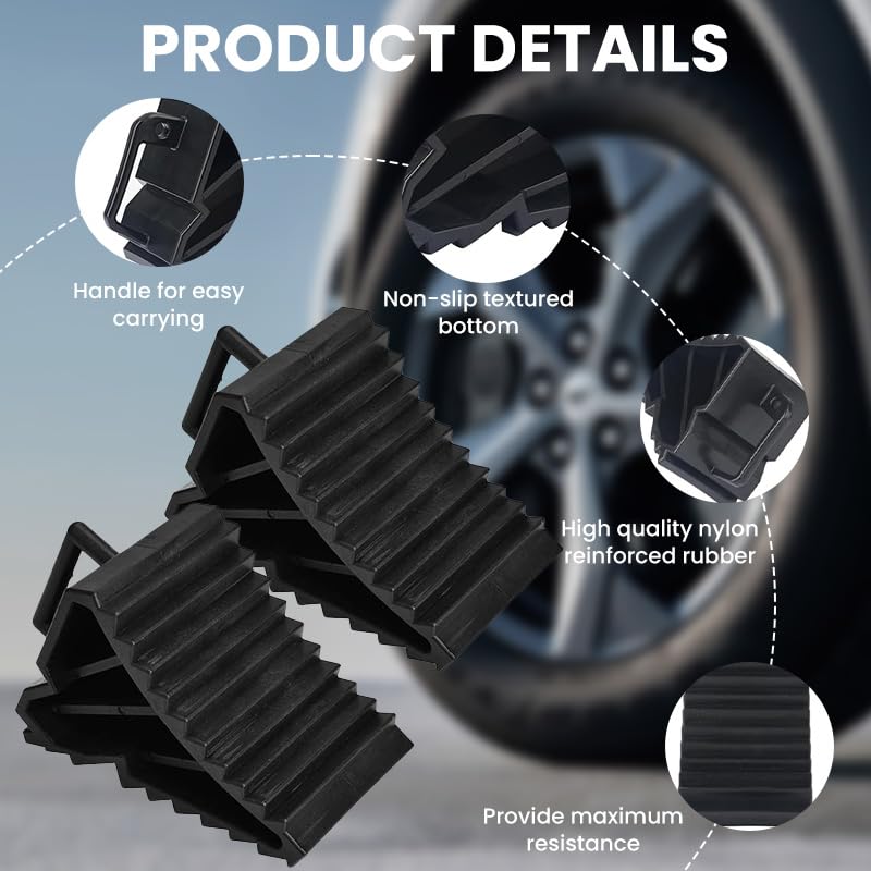 STHIRA Car Anti Slip Block for Vehicle Parking with Ridged Surface and Curved Fit | 2pcs Polypropylene Wheel Chocks