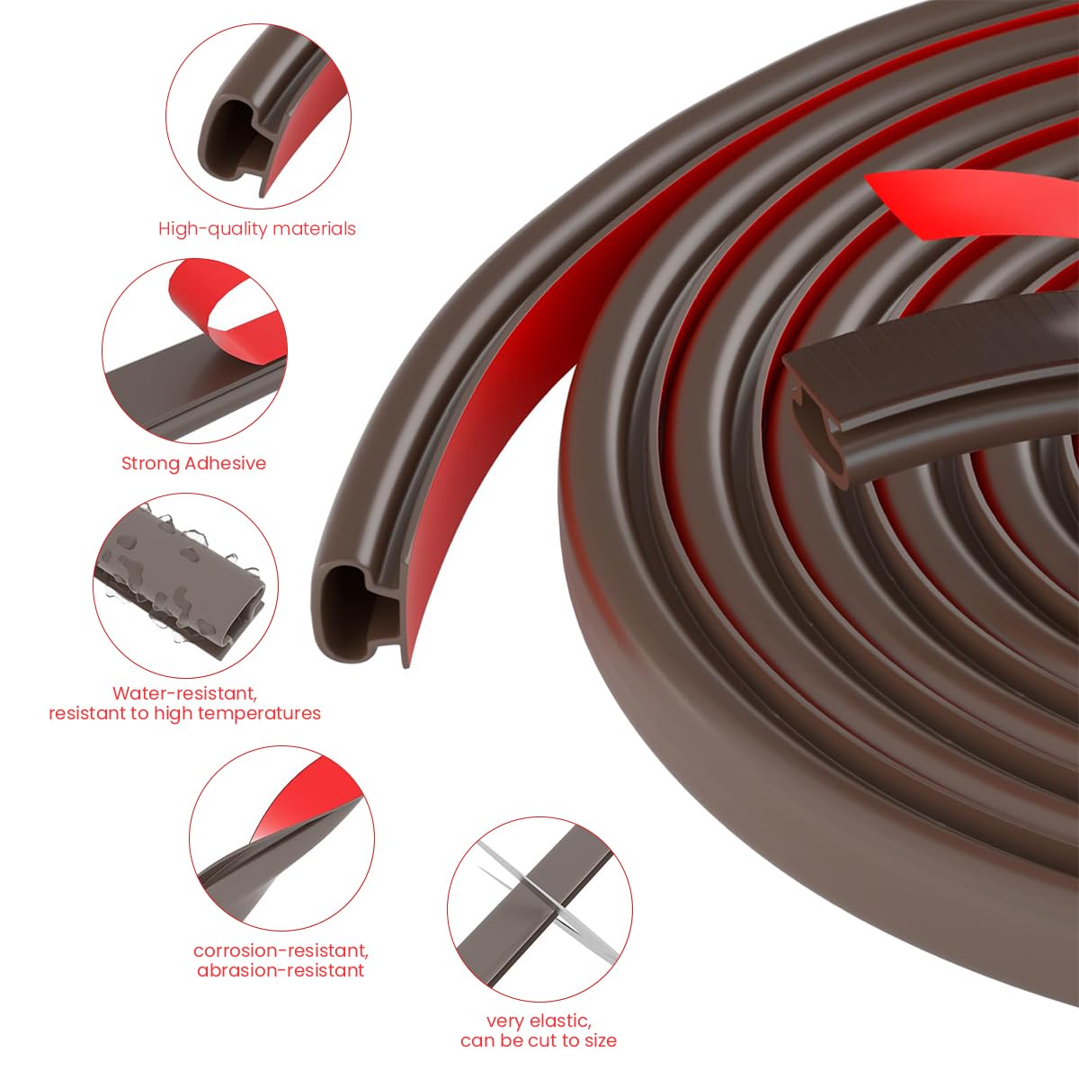 HASTHIP® 19.7Ft Door Seal Strip Self Adhesive Door Frame Seal Strip Cushioning Hollow Out Door Seal Strip Cuttable Door Seal Strip Noise Reduction Door Frame Seal Strip Cuttable Door Seal Strip