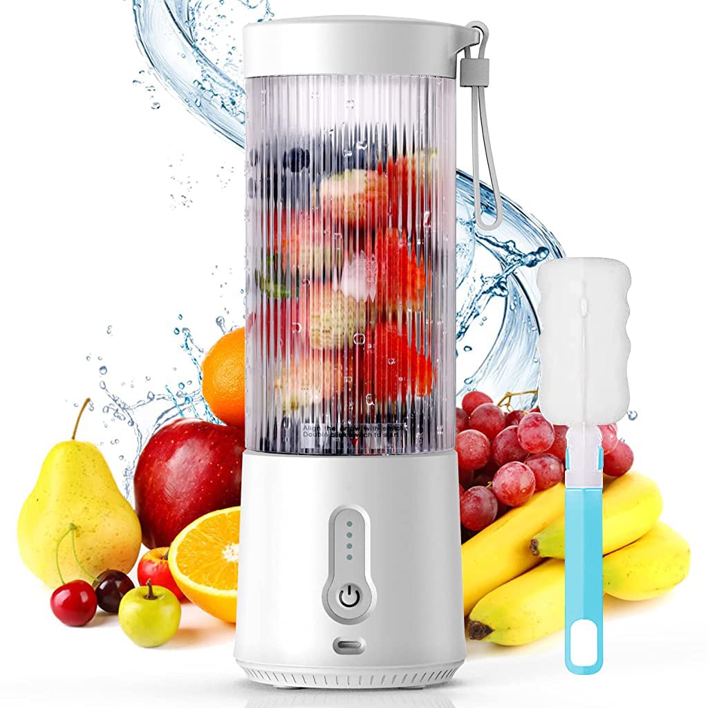 HASTHIP® Portable Juicer Blender, 4000mAh USB Rechargeable Electric Juicer for Camp, Picnic and Travel, Fresh Juicer Cup with Stronger Motor, Household Fruit Mixer for Shakes & Juice, 450ML (White)