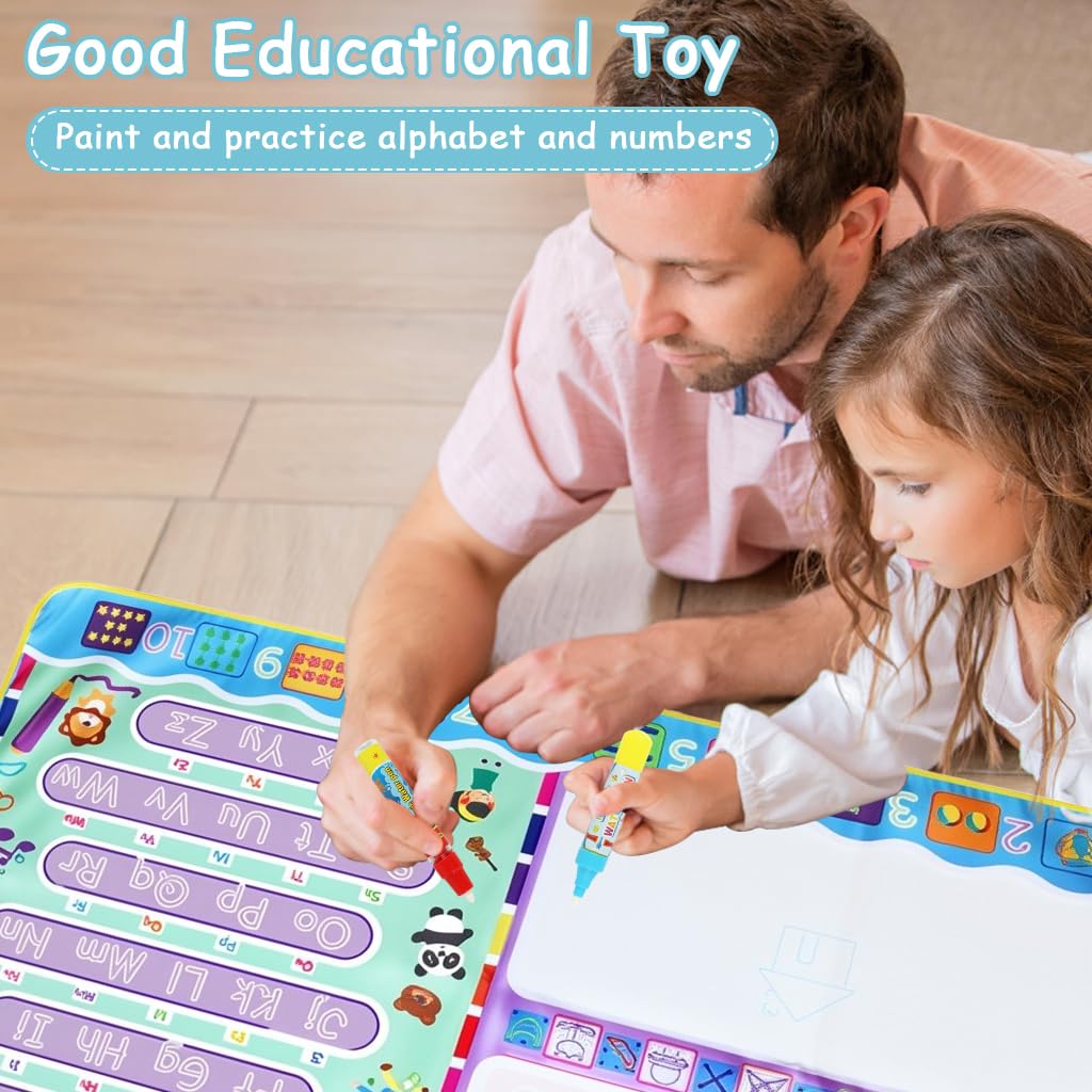 PATPAT Magic Water Doodle Mat for Kids 120x70cm with Dual Drawing Areas and Alphabet Practice | Reusable Mess Free Art Toy