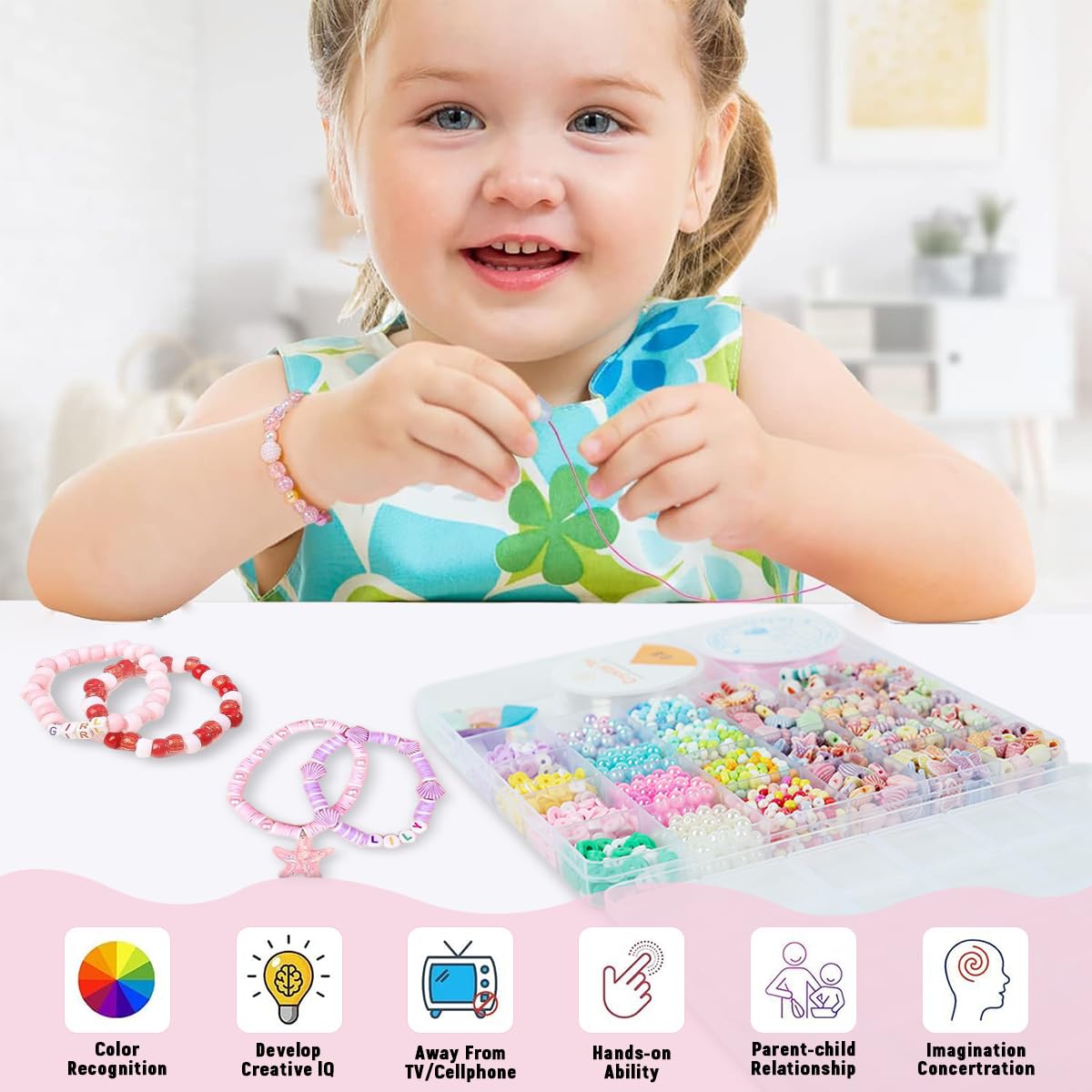 SANNIDHI Bracelet Making Set for Kids with 12 Spacer Bead Styles and Shell Pendants | Creative DIY Jewelry Kit for Girls 7-14 Years