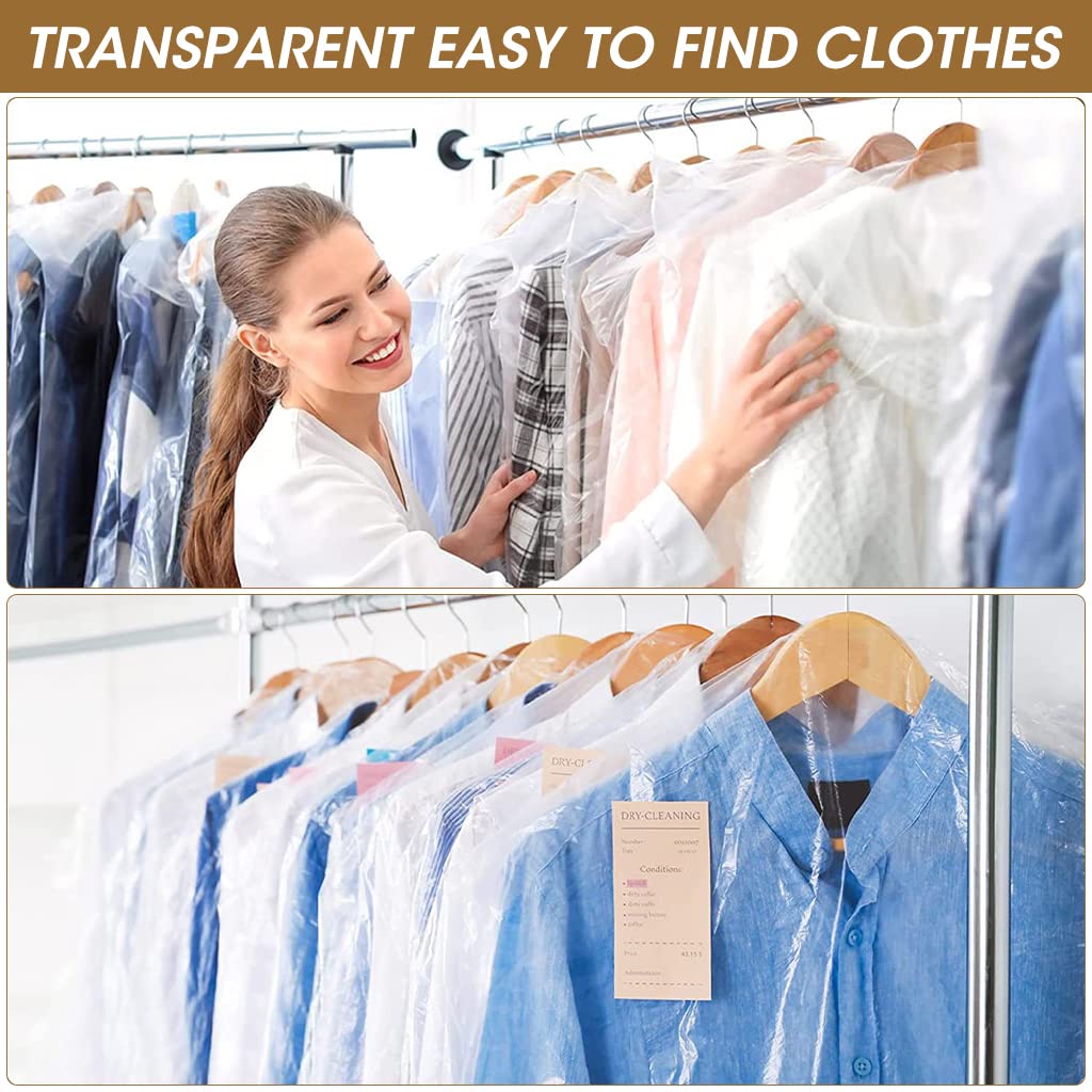 HASTHIP 30pcs Plastic Hanging Garment Bag, Transparent Clothing Dustproof Cover for Clothes Universal Size Clothes Cover 23.6 x 35.4 in