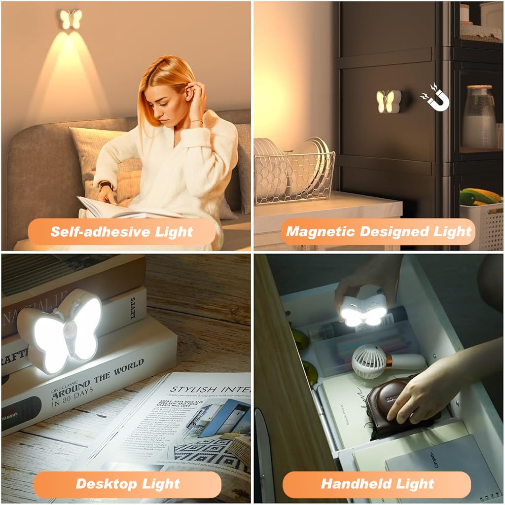 ELEPHANTBOAT® Butterfly LED Night Light with Spotlight, 2 Color Temperature & Smart Motion Sensor, USB Rechargeable Magnetic Night Light with Versatile Modes for Kid Room, Bedroom, Hallway