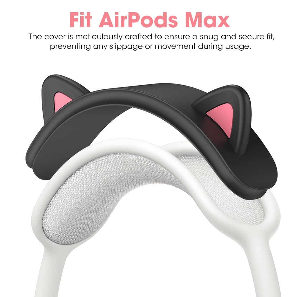 ZORBES Headband Cover for AirPods Max featuring Cute Cat Ear Design and Soft Silicone Protection | Black