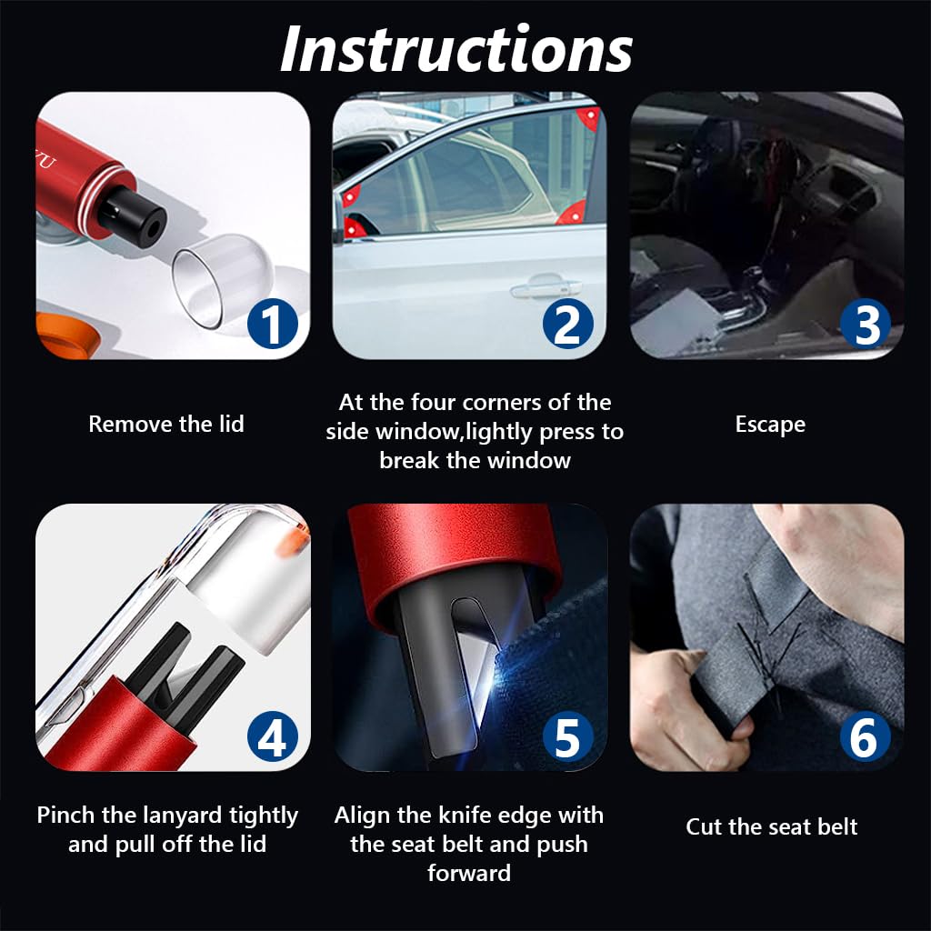 ZIBUYU Car Emergency Window Breaker for Vehicle Escape with 4x0.9 in Mini Design and Tungsten Steel Blade | Aluminum Alloy Seat Belt Cutter Keychain Tool