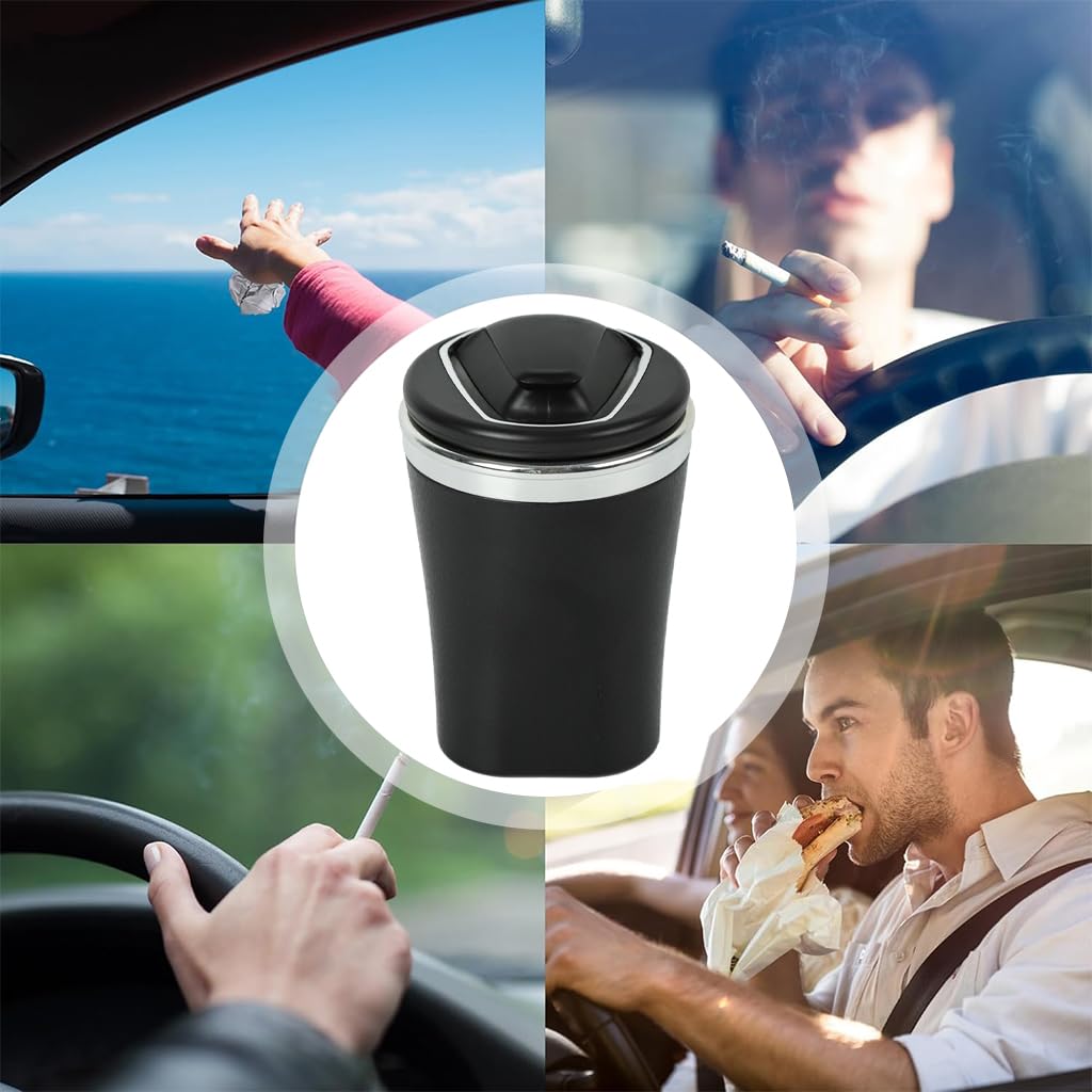 ZIBUYU Car Ashtray with Lid featuring Heat‑Resistant Ceramic Liner for Smoke Control | Fits Most Vehicle Cup Holders