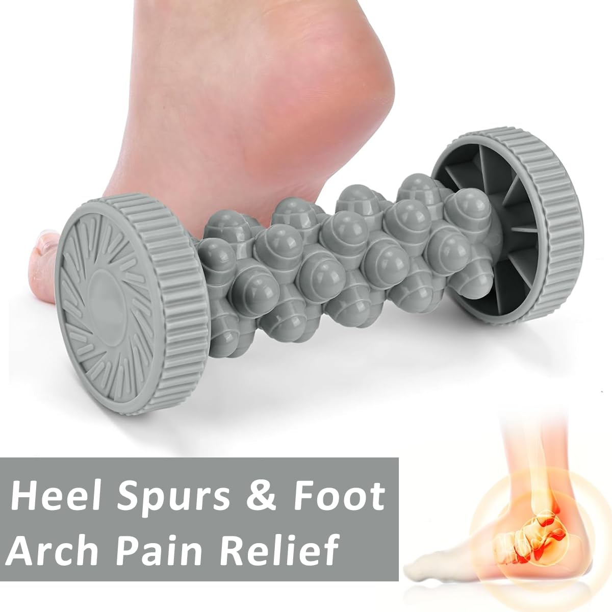 HANNEA Foot Massage Roller for Pain Relief featuring Side Wheels and Hard Massage Nubs 18x8 cm