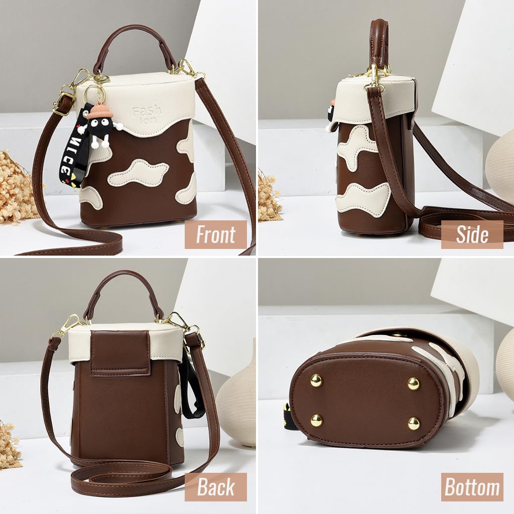 PALAY PU Bucket Bag for Women featuring Snap Button Closure and Keyring Charm 15x8x17cm