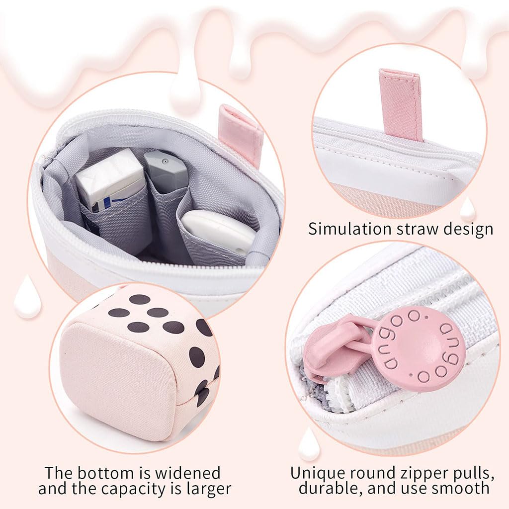 Zibuyu Telescopic Standing Pencil Case for School and Office featuring Dual Handles and Canvas Design | Cute Pink Boba Tea Holder for Pens and Makeup