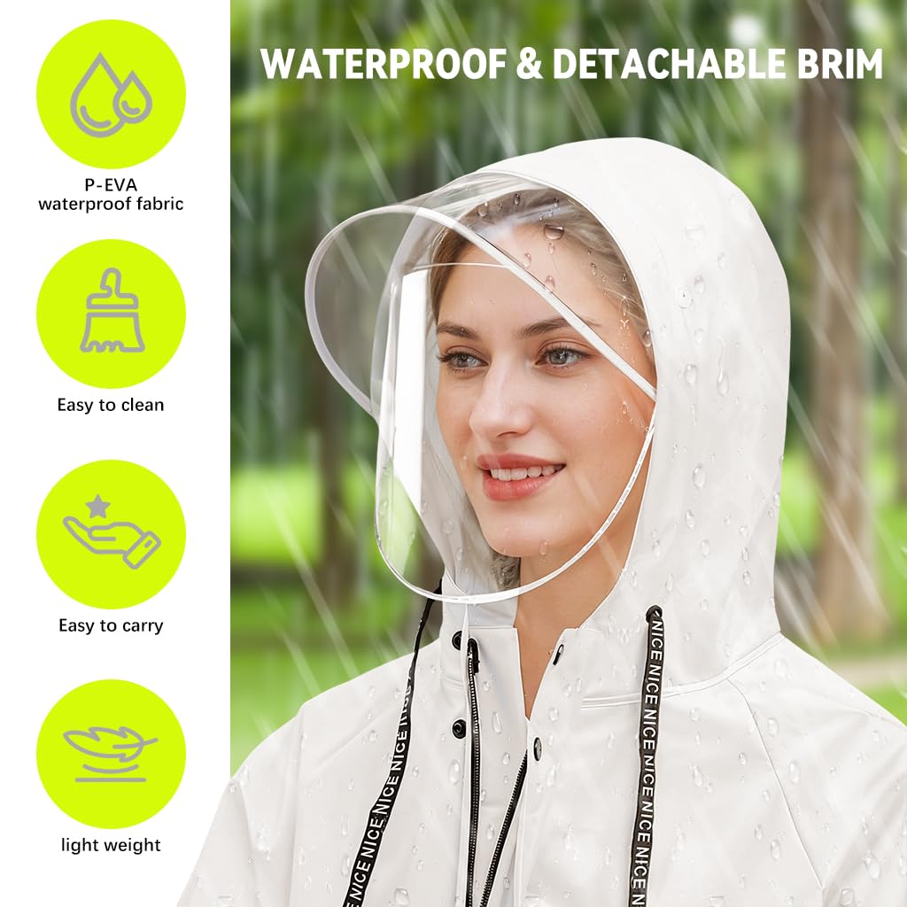 PALAY Women Raincoat for Riding and Commuting with Detachable Clear Face Cover EVA 129cm | Windproof Hooded Design