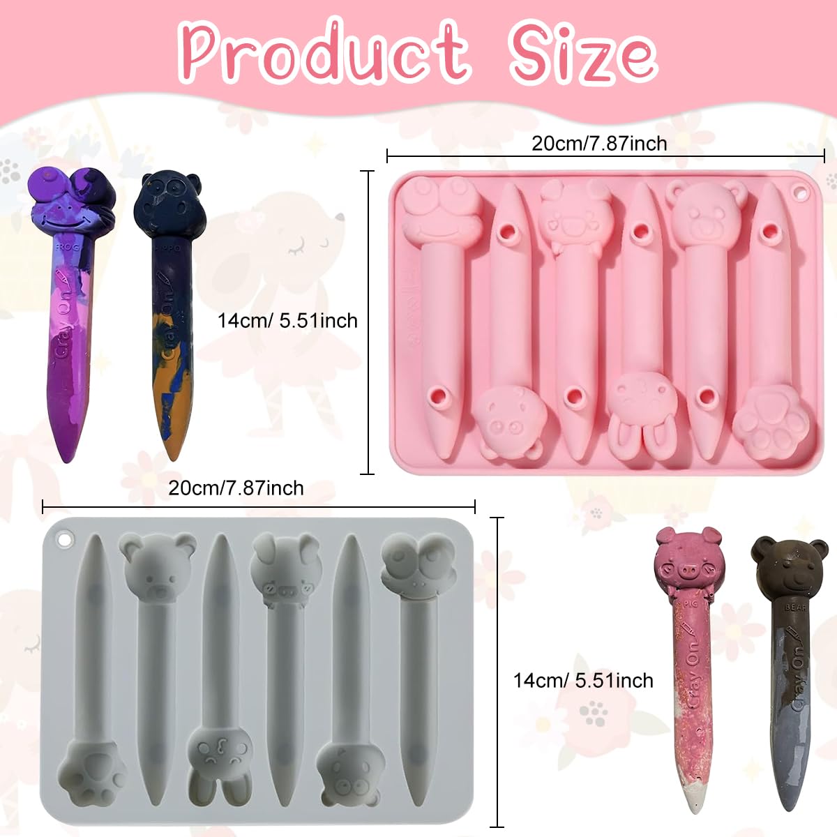 HASTHIP® Crayon Mold, Assorted Crayon Molds Cavity 3D Crayon Silicone Mold Triangular Crayon Molds Silicone Chocolate Making Molds for Kids Wax Crayons Animal Flower Pen DIY, Flower