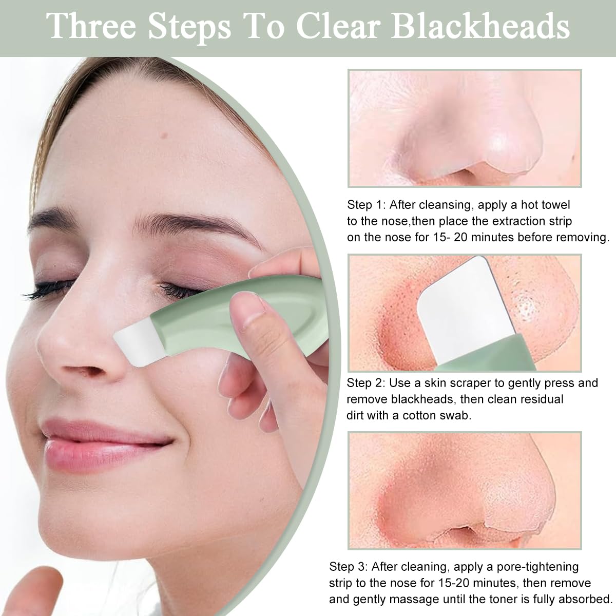 MAYCREATE Blackhead Removal Tool for Deep Cleansing with Silicone Handle | 3 PCS Stainless Steel Scrubber for Men and Women