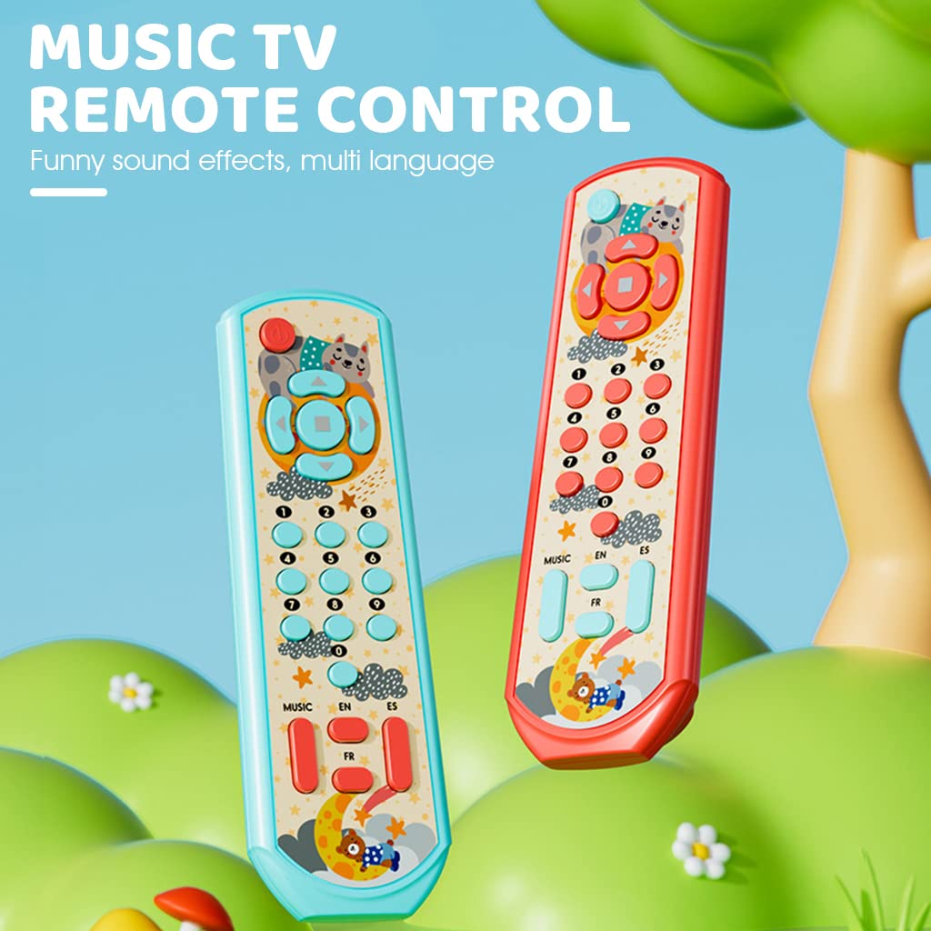 PATPAT Remote Control Toys for Babies Three Language Musical Light Toy Remote, Montessori Learning TV Remote Toy, Soothing Toy, Sensory Toy, Educational Toys for 6 Months+ Toddlers Boys Girls (Blue)