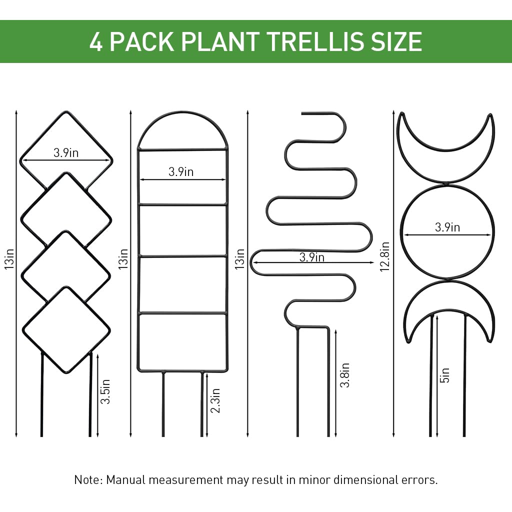 HASTHIP® Metal Trellis for Climbing Plant - 4Pcs Trellis for Potted Plants - Creeper Plant Support Decorative - Climbing Trellis for Plant Pots - Outdoor/Indoor Vines Plant Trellis for Flower Pot