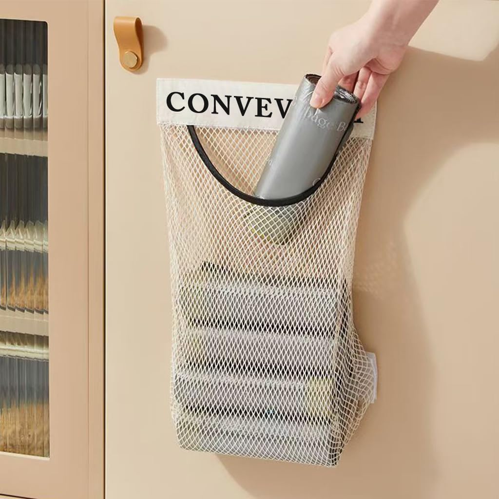 HASTHIP Trash Bag Holder Dispenser for Kitchen Storage with Self Adhesive Mount 25×35cm | 2 Pack Breathable Mesh Organizer