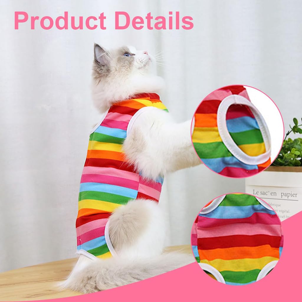 ZIBUYU Dog and Cat Summer Vest Dress for Surgery Recovery with Stretch Fabric XL 40 cm | Rainbow Stripe