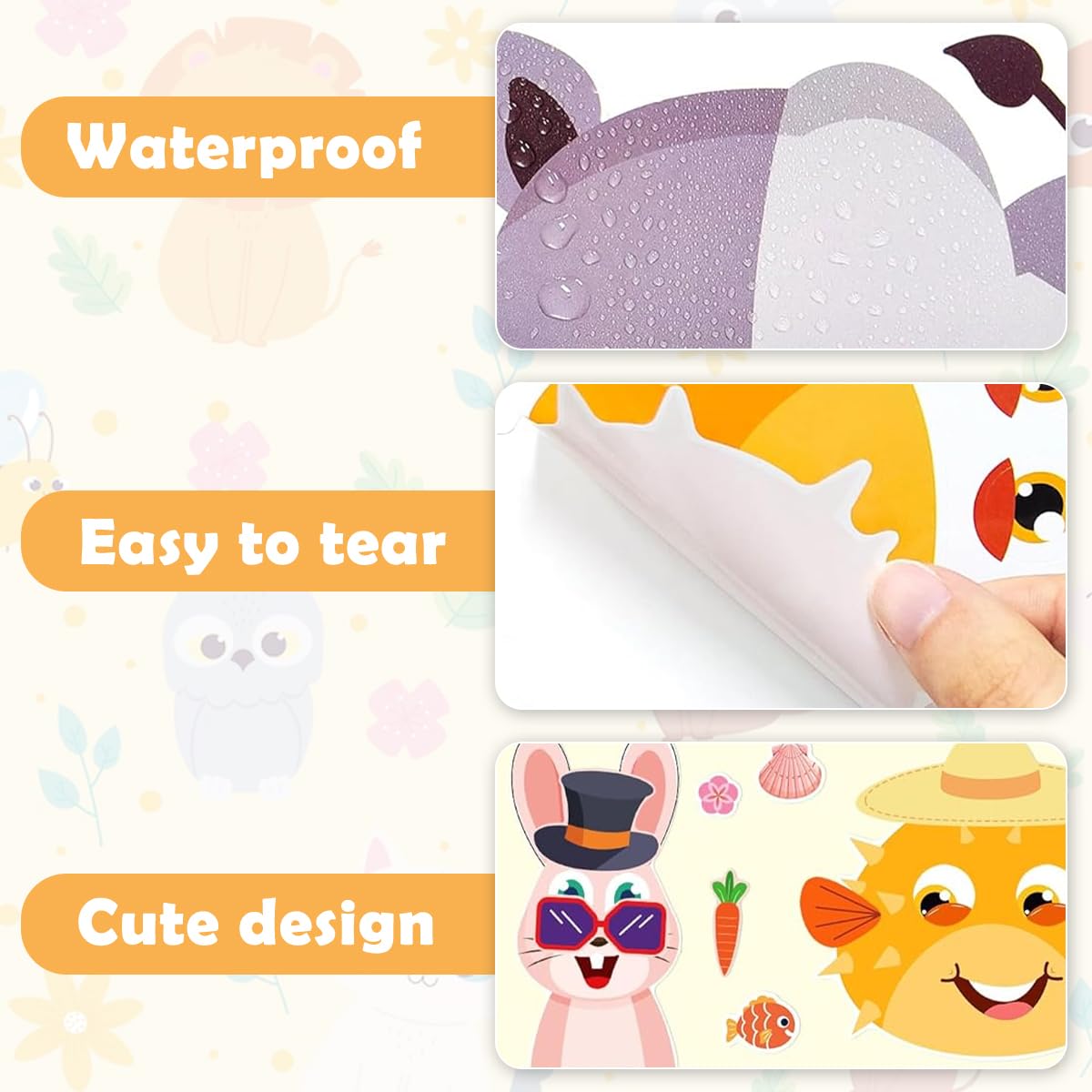 PATPAT DIY Face Stickers Set for Kids with 12 Cartoon Animal Sheets | Fun Emotional Learning Craft