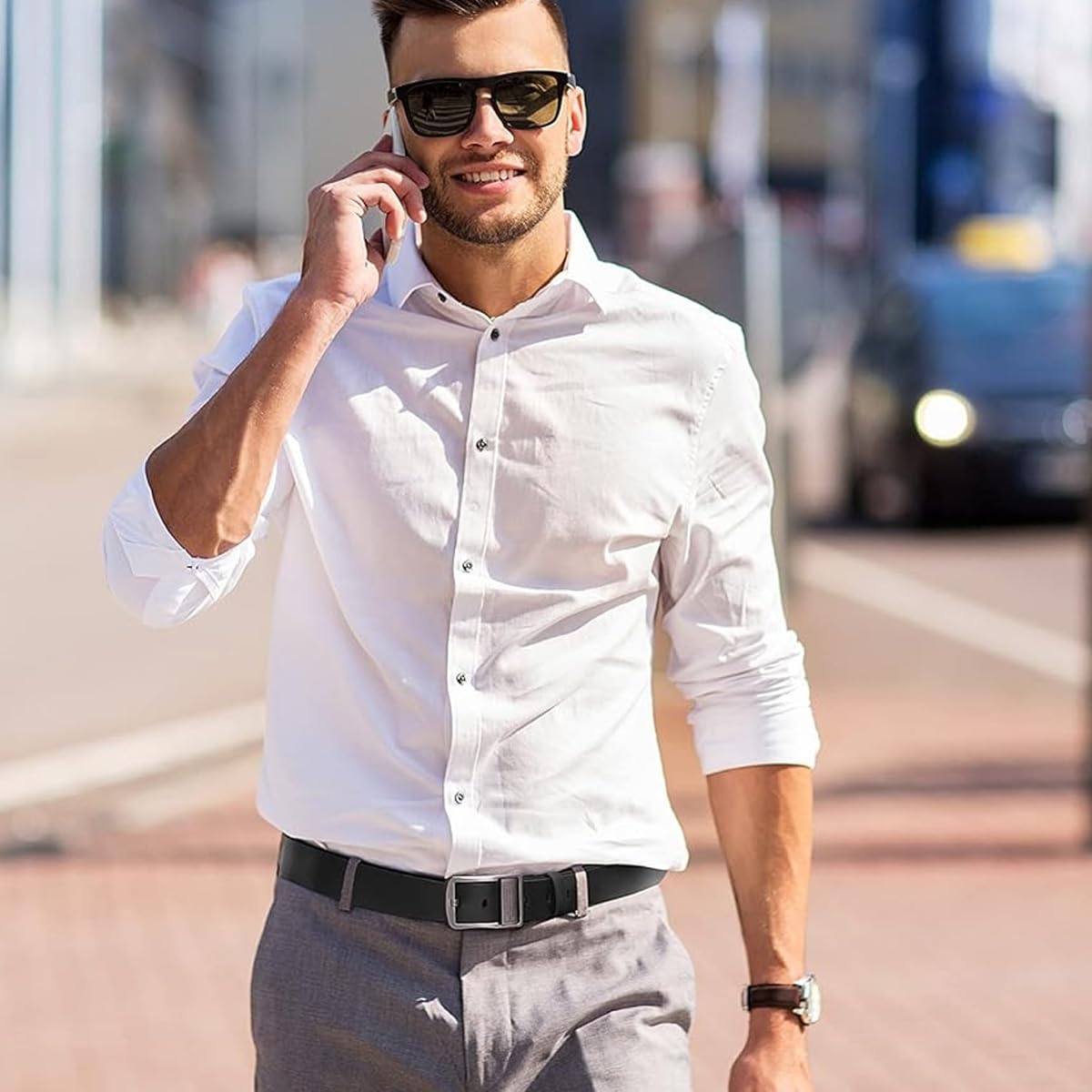 Venzina Belts for Men with Alloy Buckle in PU Leather for Jeans Suits and Business Wear