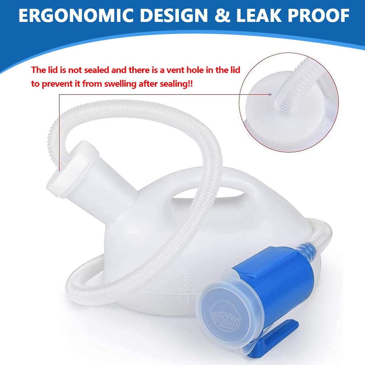 HANNEA Urine Collector for Men with 5.2ft Tube and 2000ml Capacity | Reusable Leakproof Travel Urinal